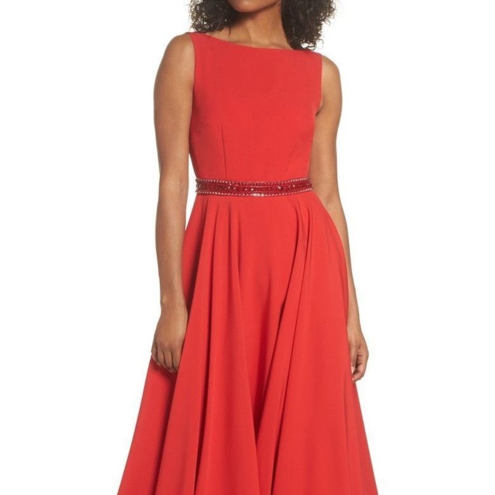 MAC DUGGAL BEADEd WAIST RED BALL-GOWN sz 12